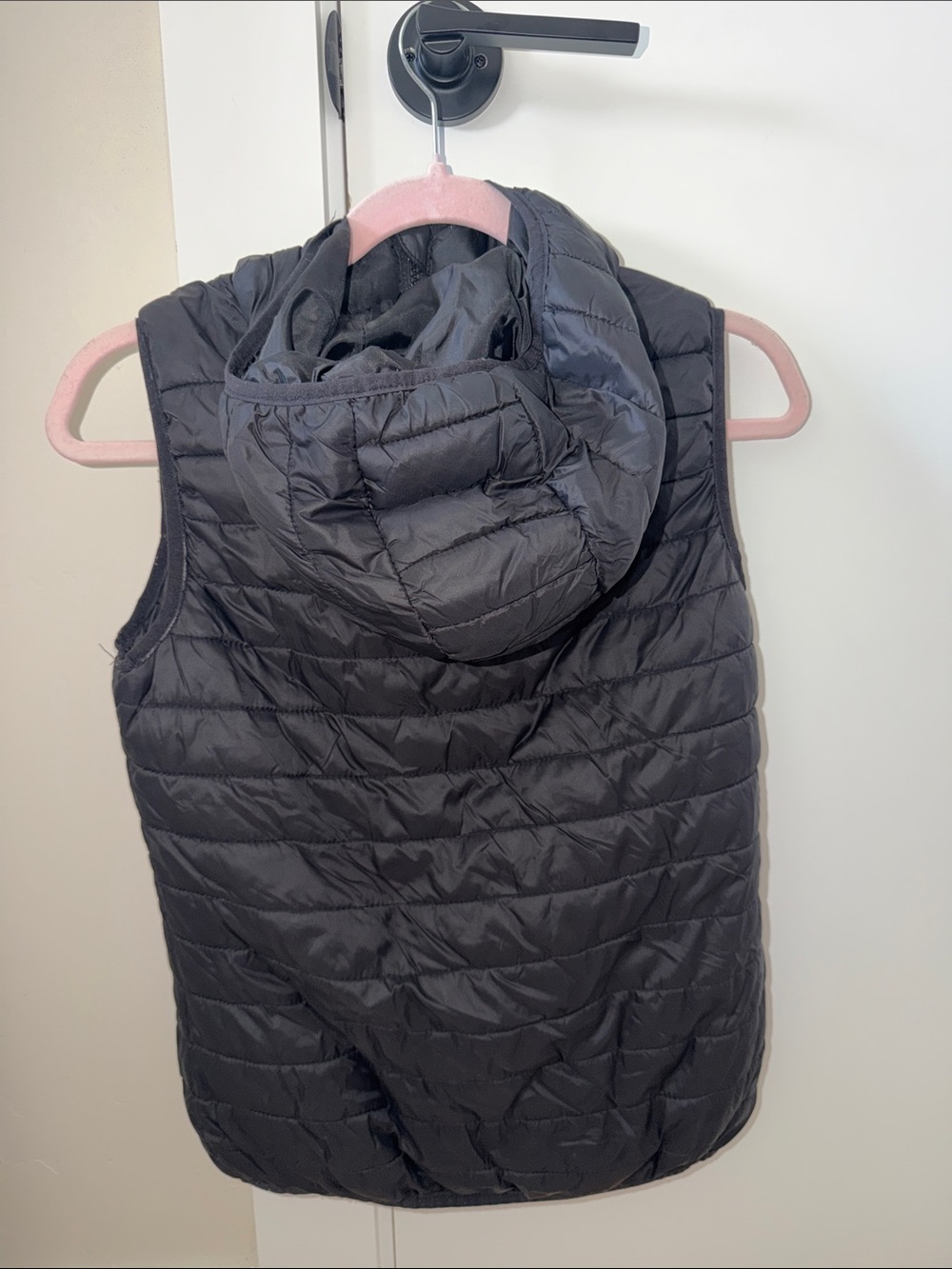 Women's Black Quilted Hooded Puffer Vest